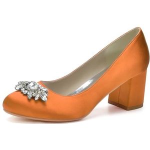 Hakken Voor Vrouwen Ronde Neus Chunky Pumps Schoenen Blok Hoge Hak Slip-On Jurk Kantoor Feest Trouwschoenen,Oranje,35 EU