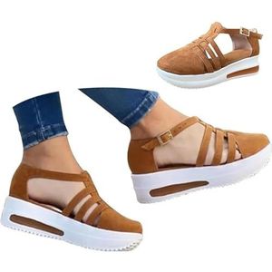 SIAMZYWV Fanyil comfortabele orthopedische sandalen voor dames, Fanyil damessandalen, gesloten teen, plateau, sleehak, slip-on wandelschoenen, Bruin, 43.5 EU