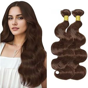 Salharer Body Wave Human Hair Bundles 2 Extension Machine Double Wefts 100% Unprocessed Brazilian Virgin Remy Weave Grade 8A Chocolate Brown Color for Woman 16 18 Inch