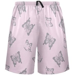 LI ZHI XIN Herenpyjamabroek, korte pyjamabroek, zomer casual shorts, elastische tailleband met trekkoord, rechte losse pasvorm met 2 zakken, S-XXL vlinderpatroon vintage, Meerkleurig, S