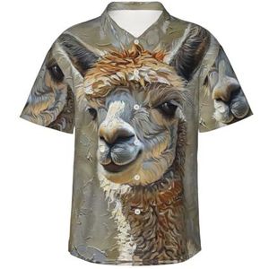 XTYGETY Alpaca lama print zomer strand button-down korte mouw Hawaiiaans shirt voor mannen tropische vakantie shirts, Zwart, S