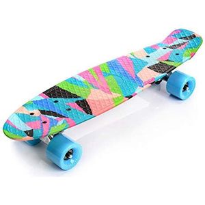 Compleet Retro Plastic Skateboard - Ideaal voor Kinderen en Tieners - Jongens en Meisjes - Kunststof Miniboard met Print - Cruiser board (COLORS)