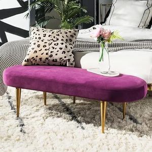 Luxe fluwelen uiteinde van bedbank, gestoffeerde Ottomaanse zitbank met gouden poten, moderne voetsteunkruk bankbank for woonkamer slaapkamer (Color : Purple, Size : 60x45x42cm(24x18x17inch))