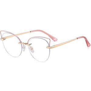 moomoobird Rimless Bril voor Vrouwen Cat Eye Bril Montuur Mode Bril Metaal Heldere Lens, Roze Goud Frame, Large