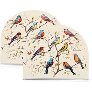 Kleurrijke Vogels Zittend op een Tak Acryl Servethouder voor Tafel 2 Pack Cocktail Papier Servet Houders Verticale Tafelblad Tissue Houder voor Keuken Tafel, Badkamer