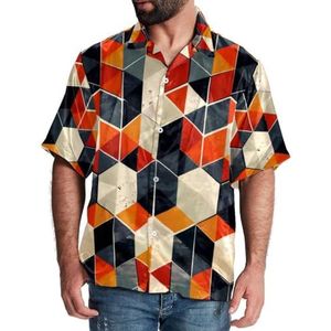 Hawaiihemd voor heren, casual overhemd met knopen, geometrisch patroon, zomer, strandvakantie