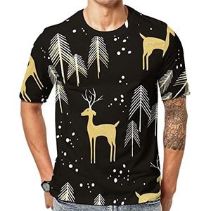 Winter Pine Forest Deer Heren Korte Mouw Grafisch T-shirt Ronde hals Print Casual Tee Tops 5XL