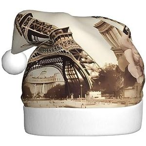 BTCOWZRV Vintage Parijs Eiffeltoren Vlinder Print Volwassenen Kerst Hoed Kerstman Hoed Nieuwigheid Xmas Hoed voor Feestelijke Party
