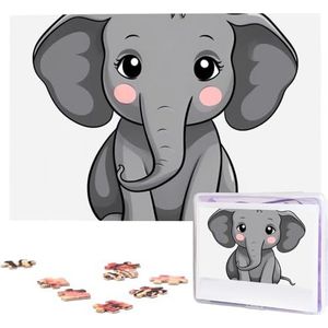 KHiry Puzzels 1000 stuks gepersonaliseerde legpuzzels grijze olifant cartoon foto puzzel uitdagende foto puzzel voor volwassenen Personaliz Jigsaw met opbergtas (74,9 cm x 50 cm)