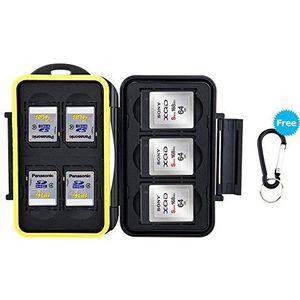 JJC Vaste waterdichte geheugenkaarten beschermhoes voor 4 SDXC SDHC SD-kaarten en 3 XQD/CFexpress type B geheugenkaart met karabijnhaak