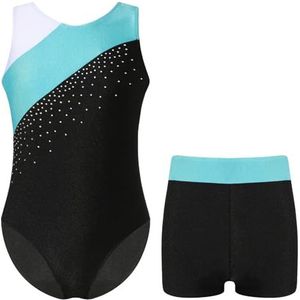 NihaoWXM - Gymnastiek Turnpakje - Blauwgroen - Mouwloos - Shorts