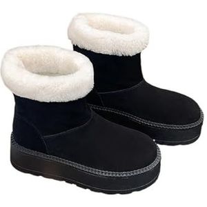 AYWTIUN Sneeuwlaarzen Dames Wollen Koe Suede Ronde Neus Dikke Zool Platform Vrouwen Sneeuwlaarzen Hoge Hakken Slip On Effen Kleur Beknopte Winter Vrouwelijke Schoenen (zwart, 34)