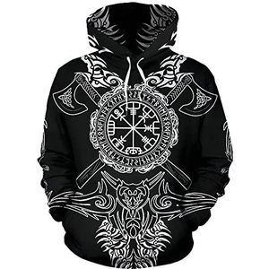 3D-print Viking Celtic Wolf Vegvisir Symbolen Hoodie, Lente Zomer Lange Mouwen Casual Loose Sweatshirt