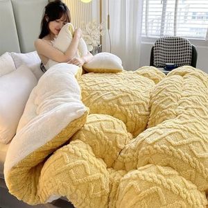 HHDOMLTH Verdikte super zachte isolatie hibiscus winterdekbedden, dikke warme kasjmier dekbed kern, dubbelzijdige pluche fluwelen deken dubbelzijdige dekbed zwaar warm voor de winter (geel, 200 x 230