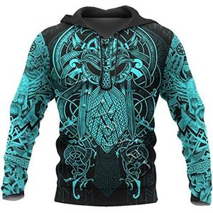Viking Tattoo Blue Raven 3D Gedrukt Hoodie, Mannen Vrouwen Casual Streetwear Sweatshirt Pullover Jas Sudadera Hombre, Hoodies, M