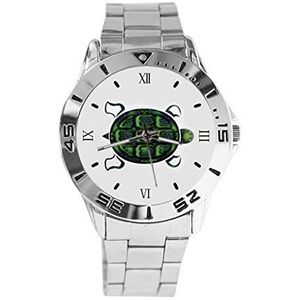 Turtle Design Analoge Polshorloge Quartz Zilveren Wijzerplaat Klassieke Roestvrij Stalen Band Dames Heren Horloge