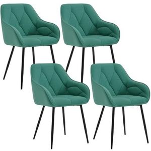 WOLTU EZS02ts-4 Eetkamerstoelen, 4-delige set, keukenstoel, stoel, eetkamer, woonkamer, ergonomische stoel, armleuning, gestoffeerde stoel, zitting van fluweel, metalen poten, turquoise