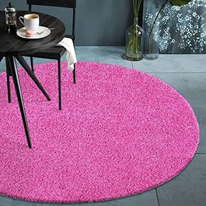 Fabrica Home Vloerkleden voor de woonkamer - Solid Color Shaggy tapijt, modern tapijt - roze, 200 cm rond