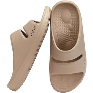 AHUFGN Sandalen Unisex Zachte Wolk Slippers Platform Flip Flops Vrouwen Zomer Strand Sandalen Met Boog Ondersteuning Antislip Badkamer Slides, Khaki A, 44(26.5cm)