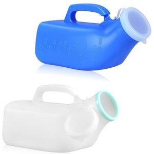 Urinezakken, 2-Pack urinoirflessen for mannen, 1200 ml draagbare dikke mannelijke urinoirfles met deksel Plasfles Lekvrije urinefles for reizen Ziekenhuis Auto Kamperen Incontinentie