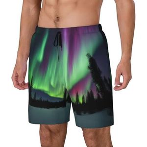 Yyoretp Heren Northern Lights Painting Print Hawaiiaanse zwembroek sneldrogende strandshorts met mesh voering en zakken, Zwart, M