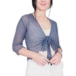 Mimosa Gehaakte omslagdoek voor dames, glitter of effen, stretch, kant, visnet, taille-baliknoop, open vest, Denim Blauw, one size