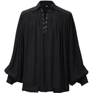 GRACEART Middeleeuws poet's piraat oversized shirt renaissance festival outfit vrijetijdskleding tops voor mannen of vrouwen, Zwart, S