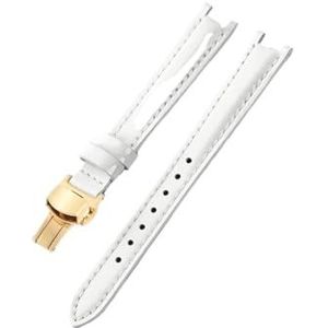 Jeniko Compatibel Met Tissot 1853 Lederen Koeienhuid Waterdichte Horlogebanden Dames T094 Flamenco T094210 Concave Interface-accessoires 12 Mm (Color : White(LG)-Golden, Size : 12mm)