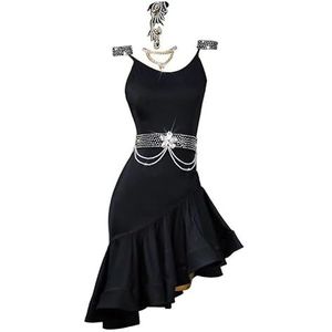 Yhwacyznm Rugloze Latijns Amerikaanse performancejurken Visgraatrok voor samba Tango trainingsoutfit voor dames Slim fit Cha Cha kostuums Salsakleding Asymmetrische zoom,B,L
