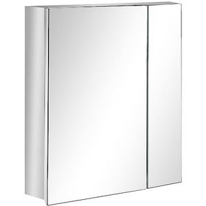 kleankin spiegelkast, badkamerspiegelkast met 3 binnenplanken, hangkast met dubbele deuren, wandkast voor badkamer, slaapkamer, roestvrij staal, zilver, 54 x 13 x 60 cm