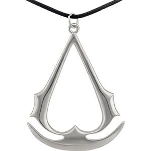 Hanessa Herensieraden zilver Assassin's symbool middeleeuws Assassin's Creed teken van Assassins Gamer kunstleer cadeau voor Kerstmis voor vriend/man, Leer, Geen edelsteen