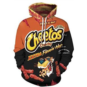 JJCat Heren lange mouwen 3D digitale print casual mode Takis Fuego paar pullover hoodies sweatshirts, oranje, XXL