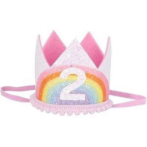 1-9 Regenboog Verjaardag Kroon Hoeden Douche Verjaardagsfeestje Digitale Hoed Decoraties Jongen Meisje Haar Accessoire Benodigdheden (Color : Pink2)