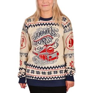 Elbenwald Harry Potter Gebreide Trui met Zweinsteinexpress Motief voor Heren Dames Unisex Katoen Beige - S