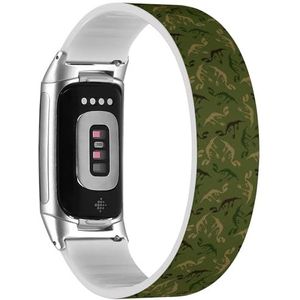 Solo Loop band compatibel met Fitbit Charge 5 / Fitbit Charge 6 (Child Camouflage Dinosaurs) rekbare siliconen band band accessoire