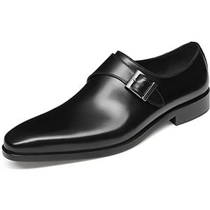 Oxford schoenen for heren Instapper Monk Strap Vierkant gepolijste teen Leer Antislip Blokhak Antislip Casual (Color : Black, Size : 37 EU)