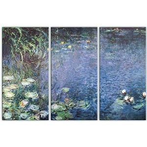 1art1 Claude Monet Poster Kunstdruk Op Canvas Nympheas, Morning, 3 Parts Muurschildering Print XXL Op Brancard | Afbeelding Affiche 120x80 cm