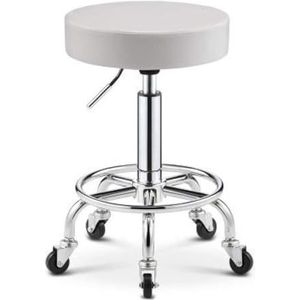 FXLUHAY Behandelingskruk, kruk verstelbaar op wiel, verstelbare kruk met wit synthetisch lederen zitting, in hoogte verstelbaar 45-55 cm, ondersteund gewicht 160 kg (wit)