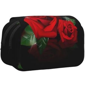 JEJEA Rode Rozen Print Pen Etui Potlood Case Houder Voor Potloden Make-up Multifunctionele Organizer Doos Voor Adluts, Zwart, Eén maat, Toilettas