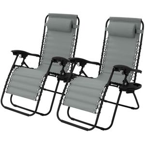 ML-Design set van 2 opvouwbare ligstoelen, grijs, ligstoel met verstelbare hoofdsteun & rugleuning, tuinligstoel met koordsysteem, Zero Gravity outdoor relaxligstoel, tuinstoel met bekerhouder