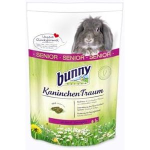 bunnyNature Droom Senior Konijndroom, 1,5 kg, volledig voer voor konijnen vanaf 6 jaar, met 42 verschillende planten van onbehandelde weiden, mix van 3 vezels