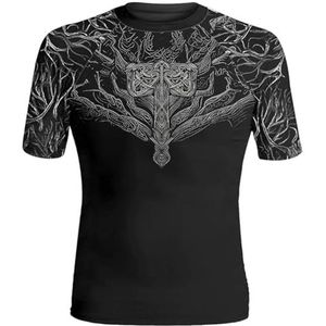 Vintage Viking Battle Axe T-shirt – Noordse 3D Thor's Hammer Tattoo Print Heren Casual Harajuku Ronde Hals Korte Mouw – Pagan Summer Beach Party Sneldrogende Top (Color : Viking 2, Size : XS)
