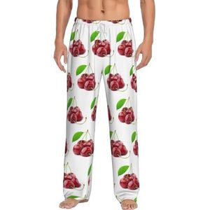 Fresh Cherry Heren Lange Lounge Wear Broek Nachtkleding Pyjama Bottoms Nachtkleding Nachtkleding Met Zakken En Trekkoord, Wit, S
