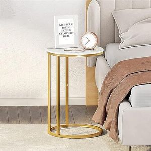 Marmer Gouden Nachtkastje, Stapelbare Bijzettafel, Accent Snack Koffie Thee Tafel voor Woonkamer Slaapkamer en Balkon