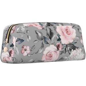 ZaKhs Rozenbloemen met bladeren print etui grote capaciteit stationaire doos draagbare etui voor mannen vrouwen, Goud, Eén maat, Tas Organizer