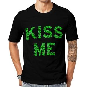 Kiss Me Shamrock Clover Heren Korte Mouw Grafisch T-shirt Crewneck Print Casual Tee Tops 3XL