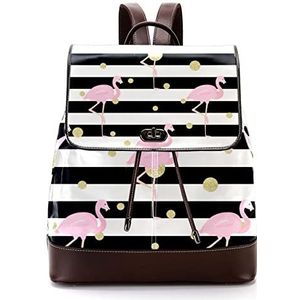 Flamingos gouden polka dot strepen gepersonaliseerde casual dagrugzak tas voor tiener, Meerkleurig, 27x12.3x32cm, Rugzak Rugzakken