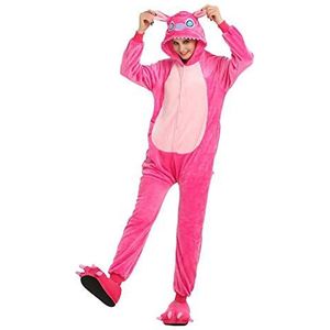 Onesie Volwassenen Pyjama Vrouwen Warm Nachtkleding Huiskleding Dinosaurus Stitch Eenhoorn Dier Cartoon Speelpak Flanellen Pyjama Jumpsuit, Roze Stitch, L