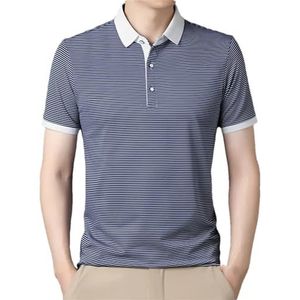 Dvbfufv Heren zomer gestreept patchwork knop revers korte mouwen pullover T-shirt mannen kantoor formele polo's shirt, Donkerblauw, XL