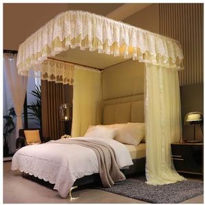 Princess Crown klamboe， hemelbed gordijnen， U-vormige dubbele laag klamboe met ruches for meisjes, slaapkamer, veelkleurig, meerdere maten(Yellow,120x200cm)